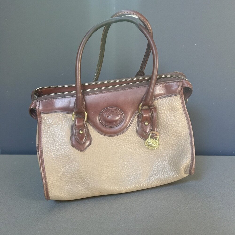Dooney & Bourke Vintage Satchel Taupe Pebble All Weather Leather Authentic